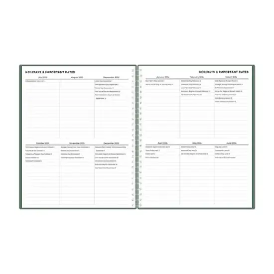 Blue Sky 8"x10" 2025-2026 Weekly/Monthly Student Spiral Planner Spiral Fern Green image {7}