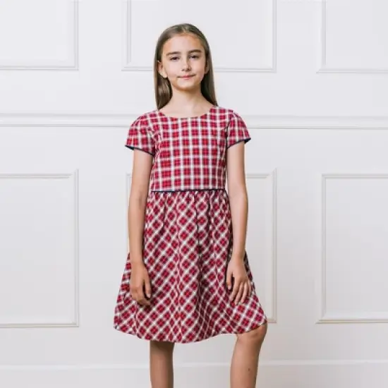 Hope & Henry Girls' Short Sleeve Button Back Schoolgirl Dress, Kids image {6}