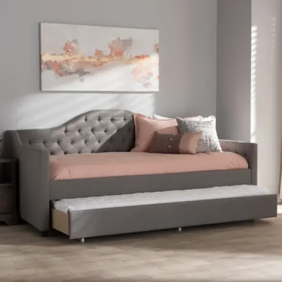 Twin Perry Modern and Contemporary Fabric Daybed with Trundle Light Gray - Baxton Studio image {7}