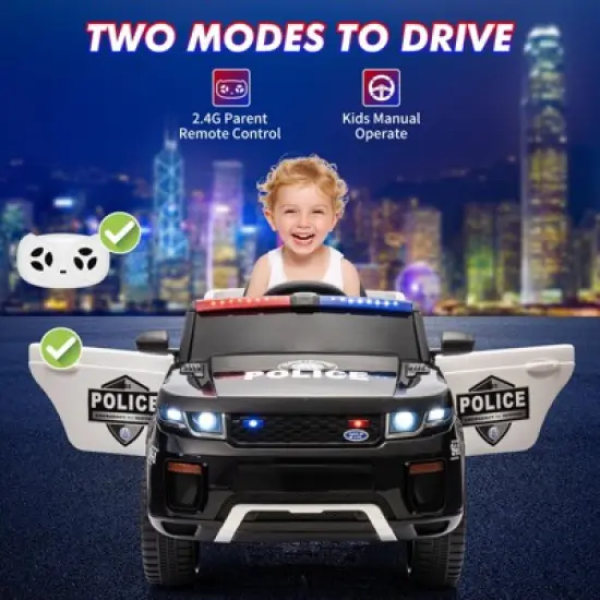 Kids Ride on Police Car, 12V Electric Truck for Toddlers, Ride on Toy with Remote Control, Intercom, Flashing Light&LED Lights, Handle image {4}