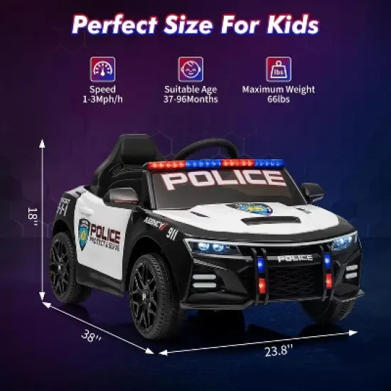 12V Police Car Ride on Car for Kids, Ride on Toys for Big Kids Cop Cars with Remote Control, Battery Powered Alert Tones image {7}