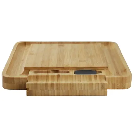 MegaChef Bamboo Charcuterie Cheese Board with Slide Out Drawer with Cheese Utensils, Bottle Opener, and 3 Piece Mini Chalkboard Set image {2}