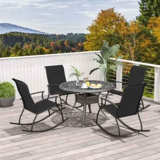 Costway 2/4 PCS Outdoor Rocking Chairs with Breathable Backrest Smooth Safe Rocking Design Navy/Brown/Black image {4}