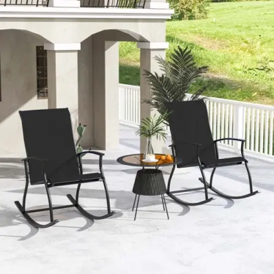 Costway 2/4 PCS Outdoor Rocking Chairs with Breathable Backrest Smooth Safe Rocking Design Navy/Brown/Black image {9}