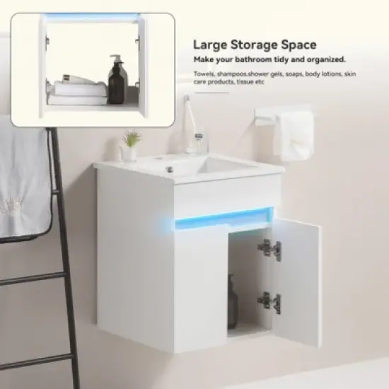 KIGFTSOD 16" Bathroom Vanity with Sink,radar sensing light,Large Space Storage for Small Space,Wall Mounted Bathroom Vanity Cabinet image {5}