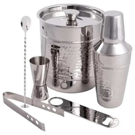 Lexi Home 6-Piece Hammered Stainless Steel Bar Essentials Set image {2}