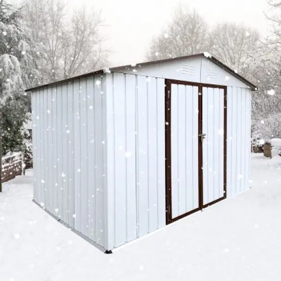 6x8ft Metal Garden Shed with Window & Hinged Door, Outdoor Storage Shed with Lock,  Weatherproof - Coolbibila image {9}