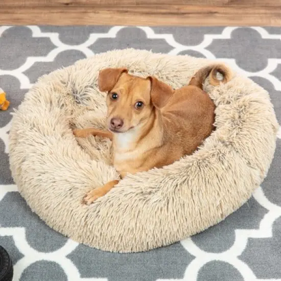 Best Choice Products Dog Bed Self-Warming Plush Shag Fur Donut Calming Pet Bed Cuddler - Brown image {1}