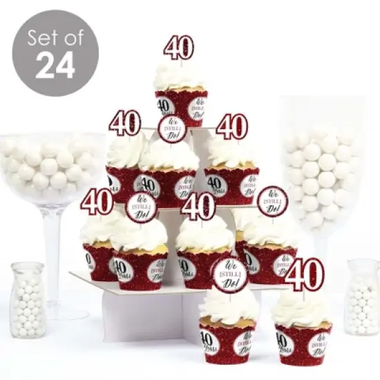 Big Dot of Happiness We Still Do - 40th Wedding Anniversary - Cupcake Decoration - Anniversary Party Cupcake Wrappers and Treat Picks Kit - Set of 24 image {1}