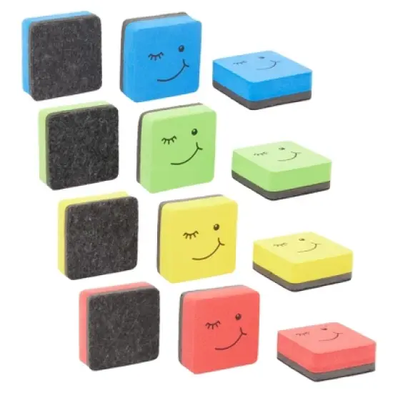 Juvale 24 Pack Magnetic Mini Dry Erase Erasers for Classroom Whiteboard, School Supplies, Smiley Face, 4 Colors, 2 x 0.7 In image {6}