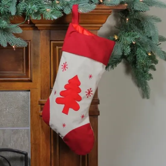 Northlight Embroidered Tree with Snowflakes Christmas Stocking - 18" image {1}