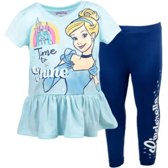 Disney Princess Moana Frozen Little Mermaid Rapunzel Jasmine Belle Girls T-Shirt and Leggings Outfit Set Toddler to Big Kid image {14}