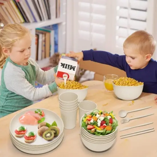 Itopfox Wheat Straw Dinnerware Sets - 42 Piece Unbreakable Plates, Bowls, Cups & Utensils for 6, Lightweight & Durable, Dishwasher & Microwave Safe image {3}