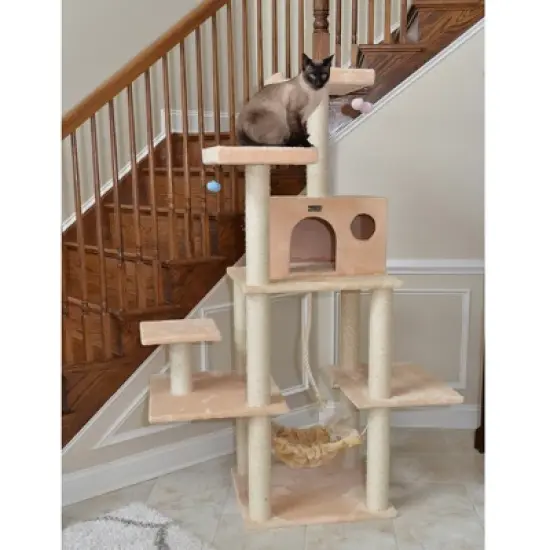 Armarkat 72" Beige Real Wood Cat Tree With Spacious Condo, Scratching Post A7202 image {3}