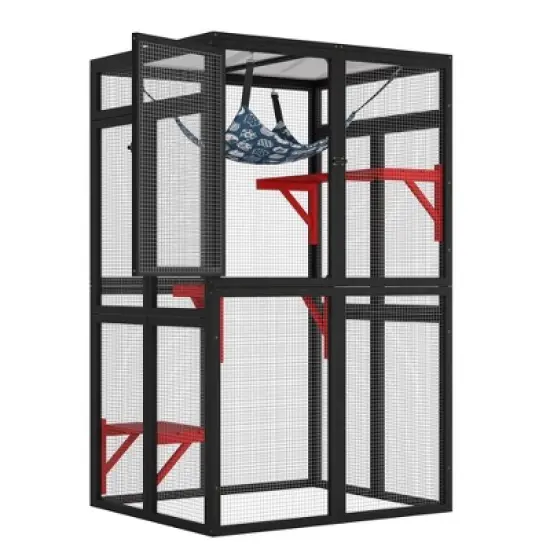Sevobal Pet Carriers, Gothic Cat Cages Indoor Enclosure with Platforms and Hammock for 1-3 Cats, Black, 39.4"*33.3"*63.8" image {5}
