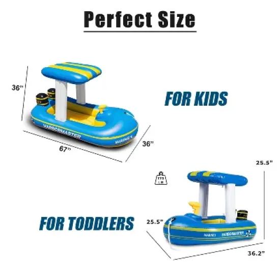 Zone Tech Inflatable Pool Floats &ndash; 2 Sizes Harbor Master Inflatable Boat Pool Float Ride On with Water Toy Squirter , Pool Raft for Kids and Toddler image {1}