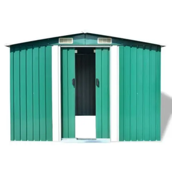 vidaXL Multi-Purpose Garden Storage Shed, Green Galvanized Steel, Spacious Outdoor Equipment Storage Unit with Excellent Ventilation, Easy Assembly image {8}