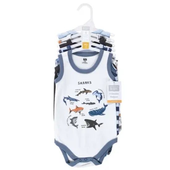Hudson Baby Infant Boy Cotton Sleeveless Bodysuits, Boy Shark Types image {1}