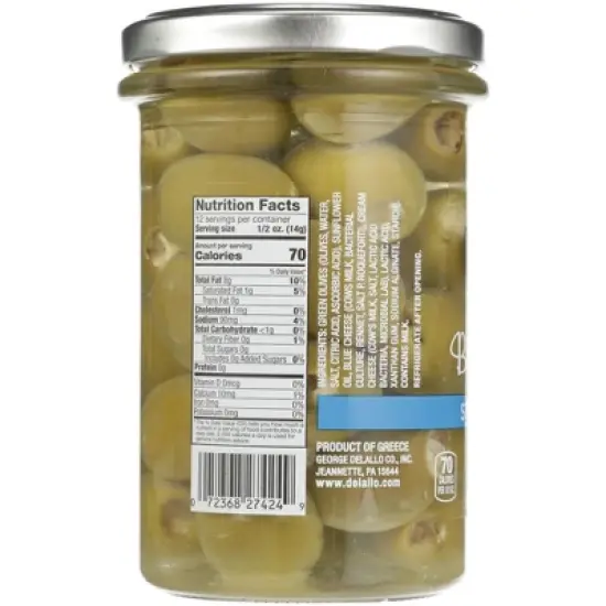 Delallo Blue Cheese Stuffed Olives - 6 pack, 9.9 oz image {3}