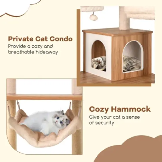 Tangkula 68" Large Cat Tower w/ 3 Padded Perches Condo Sisal Scratching Posts & Ramp image {4}