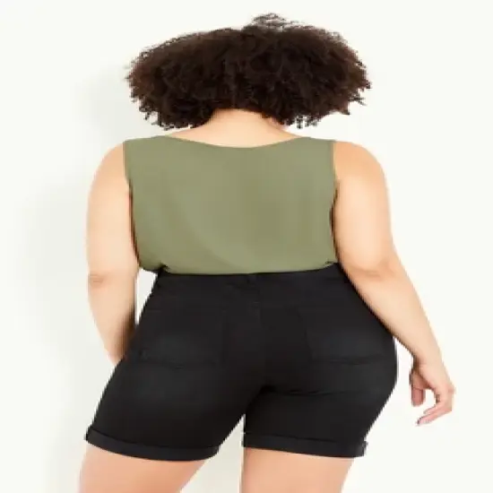 Women's Plus Size Turn Up Cuff Denim Short - black | EVANS image {1}