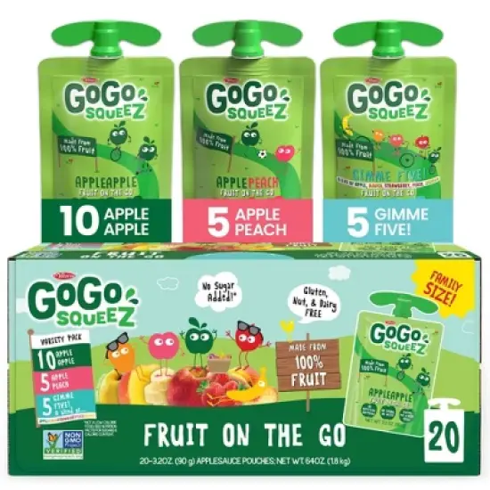 GoGo squeeZ Applesauce and Fruit Puree Variety Pack Apple Peach & Gimme Five!  - 3.2oz/20ct image {5}