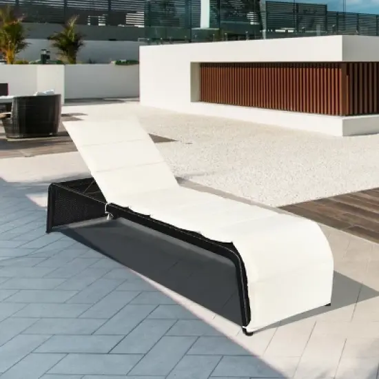 Costway 2 PCS Patio Rattan Lounge Chair Chaise Recliner Back Adjustable Cushioned Garden image {2}