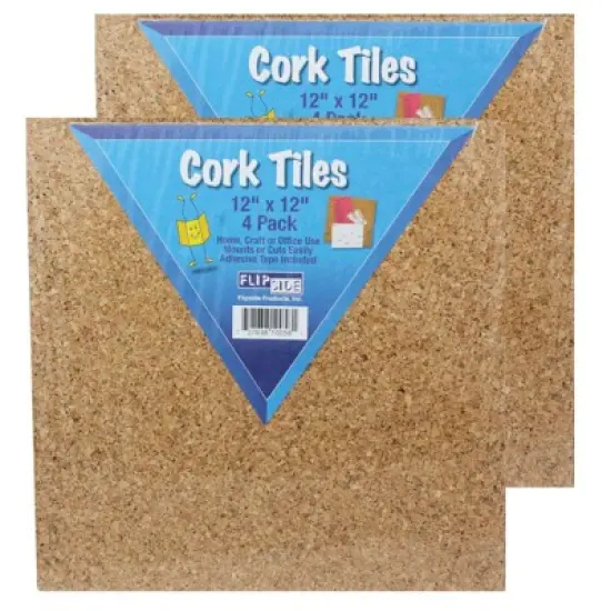 Flipside Products Natural Cork Tiles, 12" x 12", 4 Per Pack, 2 Packs image {1}
