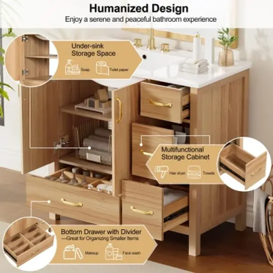 Merax 36" Solid Wood Bathroom Vanity with Convenient Storage Space, Wood image {7}