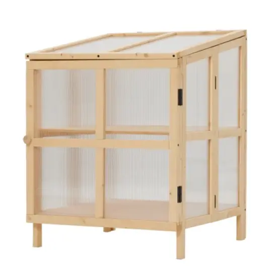 31.7"H Fir Wood Cold Frame Greenhouse, 2 Tier Raised Planter Box with Transparent Openable Top, Wood Garden Greenhouse for Garden Backyard Brown image {6}
