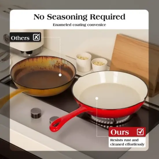 Captiva Designs 7 Pieces Enameled Rust Resistance Cast Iron Cookware Set, Red image {2}