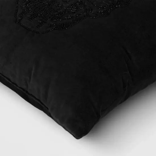 Square Beaded Skull Velvet Throw Pillow Black - Threshold&trade;: Halloween Decor, Indoor, Ghosts & Ghouls Theme image {3}