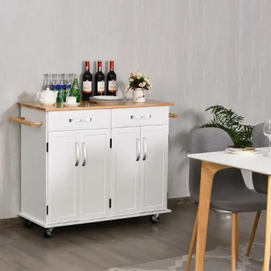 Costway Kitchen Trolley Island Utility Cart Wood Top Rolling Storage Cabinet Drawers White image {1}