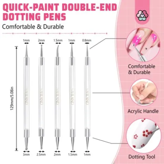 Saviland Pro Dot Emboss System: 5-Pc Double-Ended Transfer Pens w/Multi-Size Tips - Salon Pattern Art Essentials. image {2}