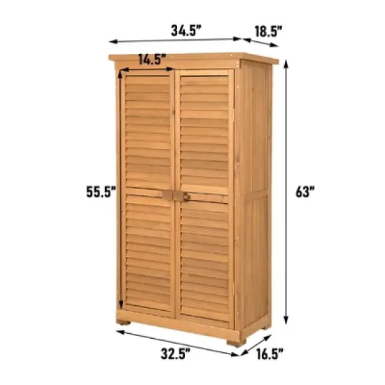 WELLFOR 100 gal Fir Wood Outdoor Storage Tool Cabinet Deck Box Natural Wood image {3}