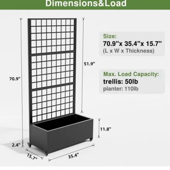 Dovelina Mobile Metal Planter Box, Garden Bed, Trellis for Climbing Plants, Drainage Holes and wheels image {1}