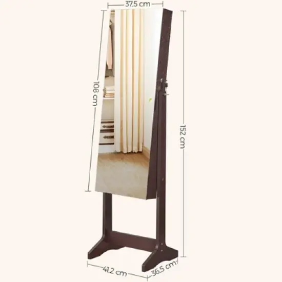 SONGMICS Mirrored Jewelry Cabinet Armoire Freestanding Lockable Storage Box Organizer Unit with Full-Length Frameless Mirror image {6}