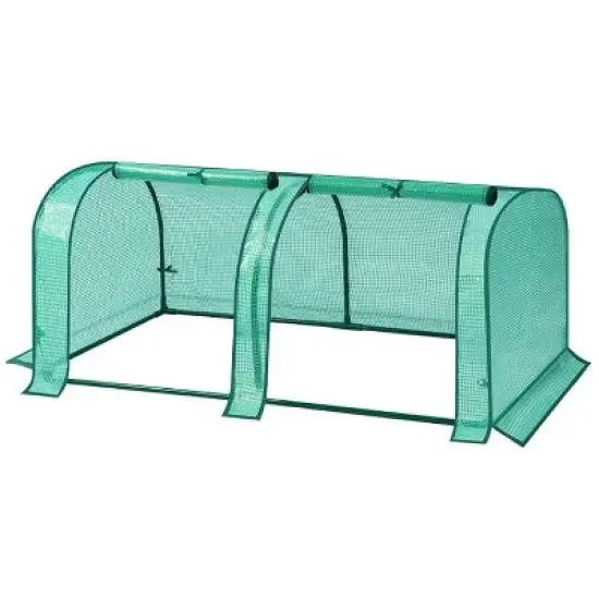 Heavy Duty Walk-in Greenhouse for Outdoors, Large Outdoor Plant Green House with Roll-Up Zipper Door, Reinforced Frame & PE Cover image {1}