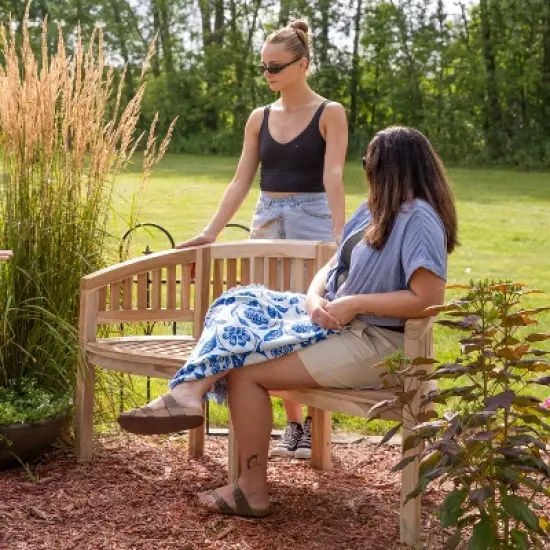 Sunnydaze 59" Solid Wooden Teak Outdoor Banana Bench with Curved Back image {2}