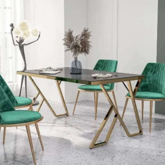 Jalama Glam Glass Top Gold Frame Dining Table - HOMES: Inside + Out image {1}