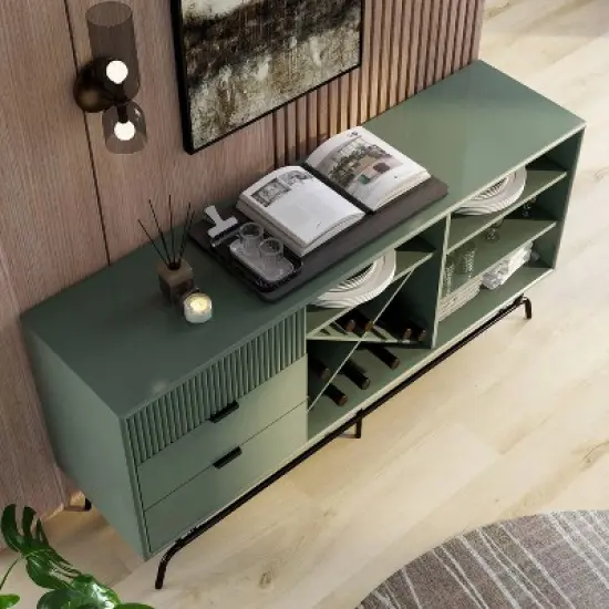 miBasics Heath 60" Modern Buffet with Wine Cabinet Sage Green: Freestanding Storage, 4 Shelves, 3 Drawers image {5}
