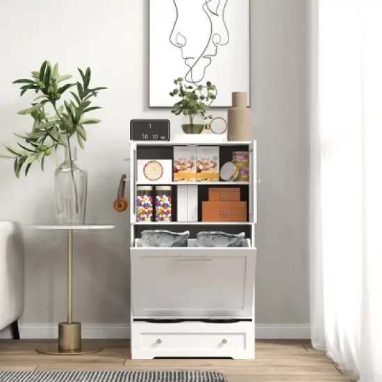 PawHut Dog Feeding Station with 2 Storage Cabinets, Pet Feeding Station with 2 Elevated Dog Bowls, Side Hooks, Anti-tip Kit, for Feeding & Watering image {4}