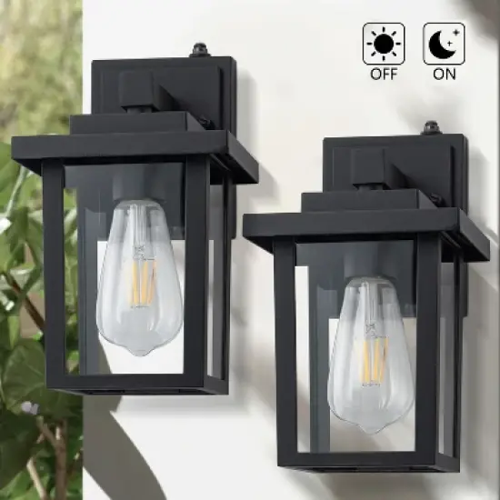 C Cattleya 2 Pack Matte Black Dusk to Dawn Outdoor Wall Lights with Clear Glass Shade image {1}