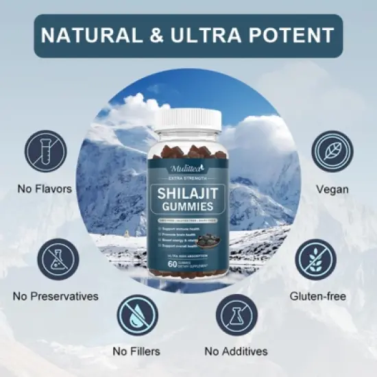 Mulittea Shilajit Gummies 800mg for Energy & Immune Support - 60 Gummies (Strawberry) image {5}