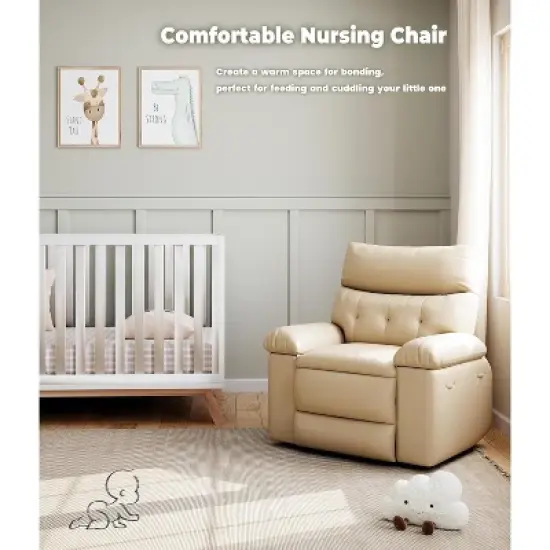 Manual Recliner Chair, 360 Degree Swivel Sofa, Pu Leather Cozy Lounge Chair with Side Pocket image {6}