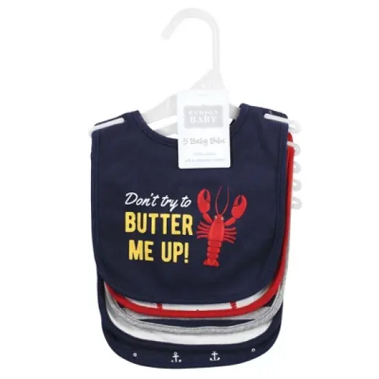 Hudson Baby Infant Boys Cotton Bibs, Butter Me Up Lobster, One Size image {1}