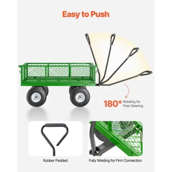 VEVOR 900 Lbs Steel Garden Cart on Wheels, Heavy Duty Pullable Garden Wagon Yard Cart, Outdoor Metal Utility Wagon with 10" Tires, Green image {6}