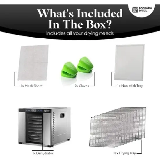 Magic Mill 11-Tray Jumbo Stainless Steel Food Dehydrator, Pro Model for Jerky, Fruit, Herbs image {2}