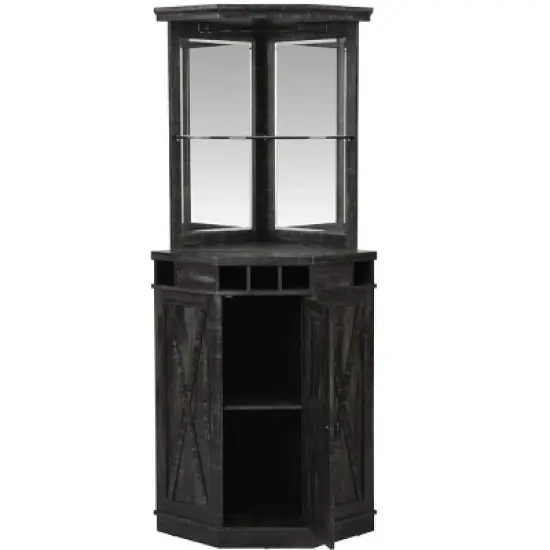 Home Source Charcoal Corner Bar Unit with built-in Wine Rack and Lower Cabinet image {6}