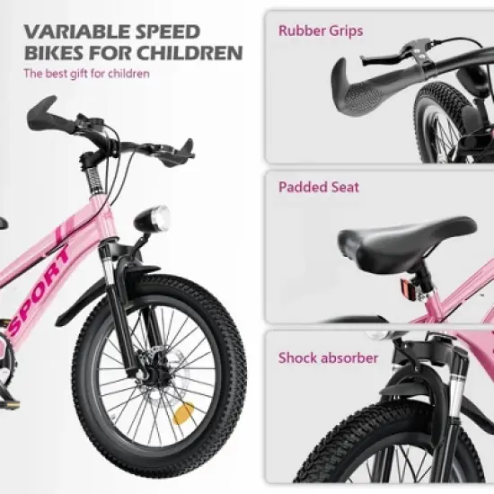 YONWAY 20 Inch Kids Mountain Bike With 7 Speeds, Suspension-Absorbing Front Fork, Dual Disc Brakes For Kids Ages 7-12 image {4}